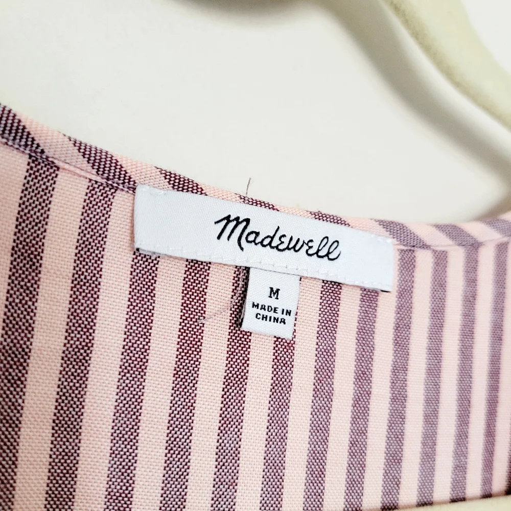 Madewell Puff-Sleeve Peplum Wrap Top in Stripe‎ in Sweet Tulip